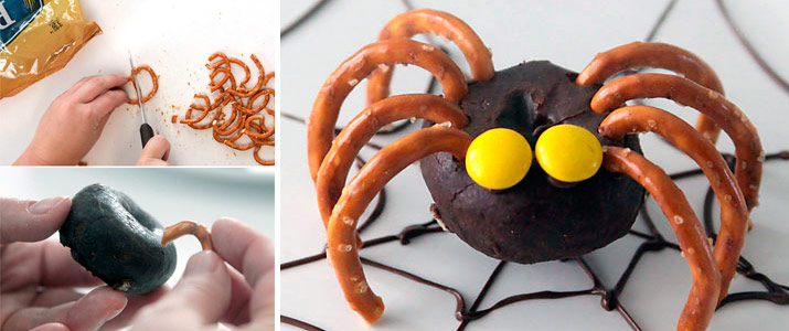 receta donut pretzel arana halloween ninos