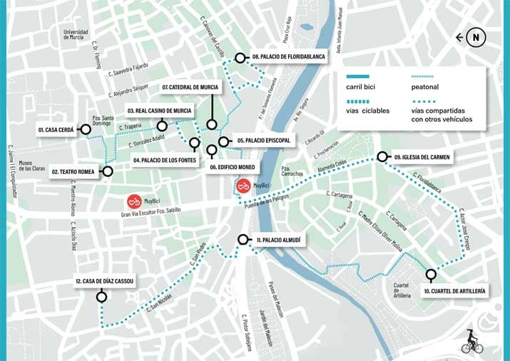 ruta en bici edificios historia plano